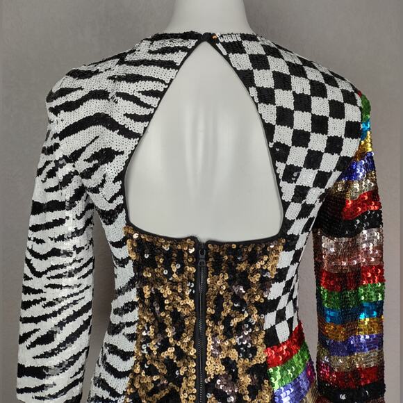 ALICE + OLIVIA Jae Multicolored Sequin Dress Size 10 FLAWED - Picture 11 of 15